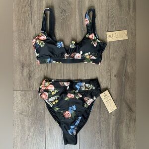 Albion fit rose black deep V bikini top XS and almost cheeky bottoms XS.